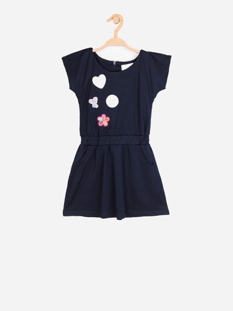 

Peppermint Girls Navy Blue Self Design Fit and Flare Dress