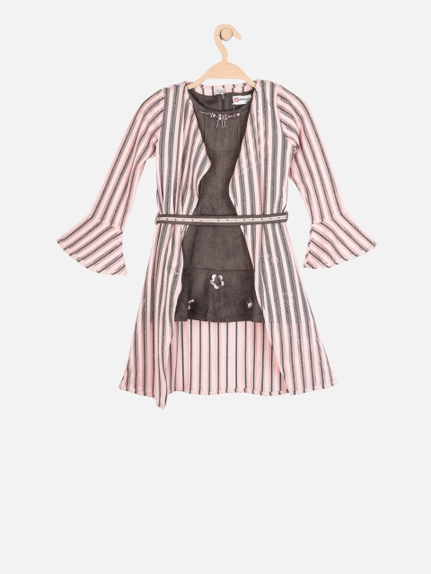 

Peppermint Girls Grey Solid Fit and Flare Dress With Shrug