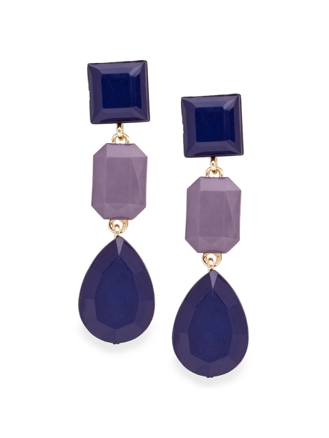 

Globus Gold-Plated & Navy Blue Geometric Drop Earrings