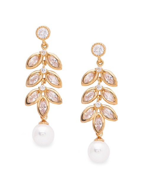 

Globus Gold Plated White Leaf Shaped Drop Earrings