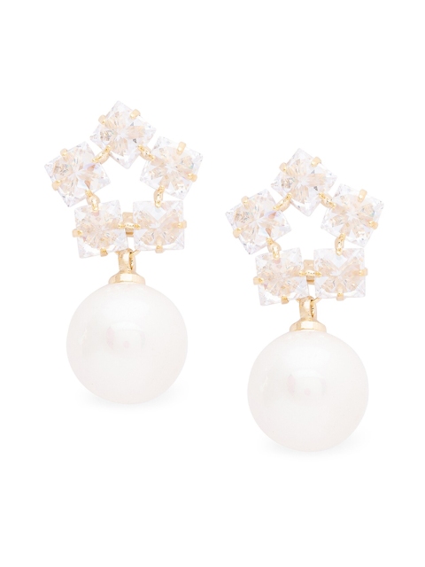 

Globus Gold-Plated & Off-White Contemporary Drop Earrings