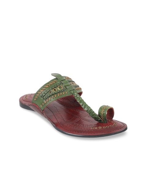 

Mochi Men Green Woven Design Leather Sandals