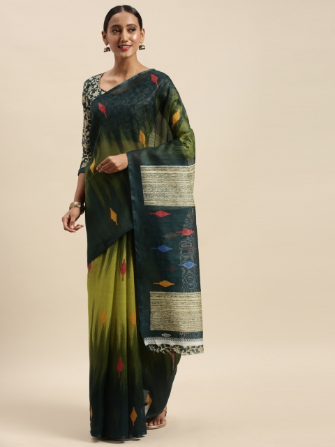 

Silk Bazar Yellow & Navy Blue Silk Blend Printed Bhagalpuri Saree
