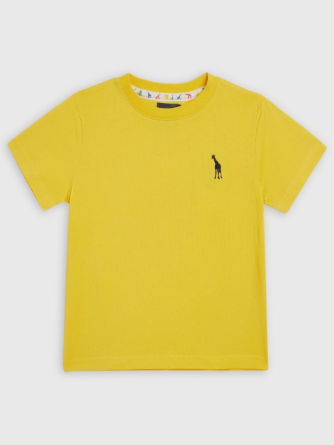 

Blue Giraffe Boys Yellow Solid Round Neck Pure Cotton T-shirt