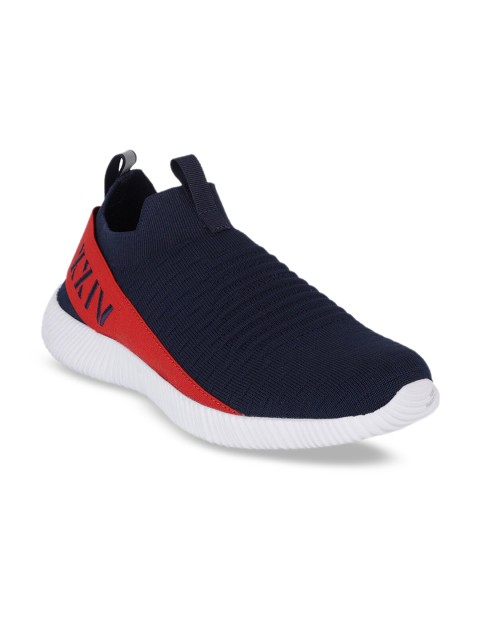

KazarMax Men Navy Blue & Red Coorblocked Slip-On Sneakers