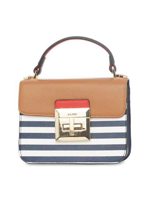 

ALDO Navy Blue & White Striped Handheld Bag