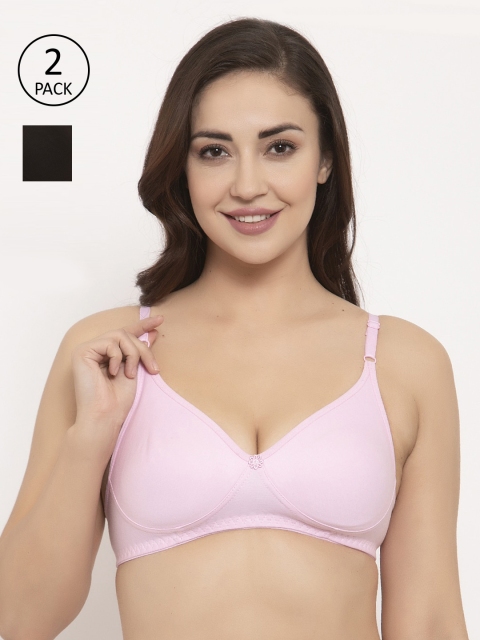 

GRACIT Pack of 2 Solid Non-Wired Non Padded T-shirt Bras PW2-01-10-28B, Black