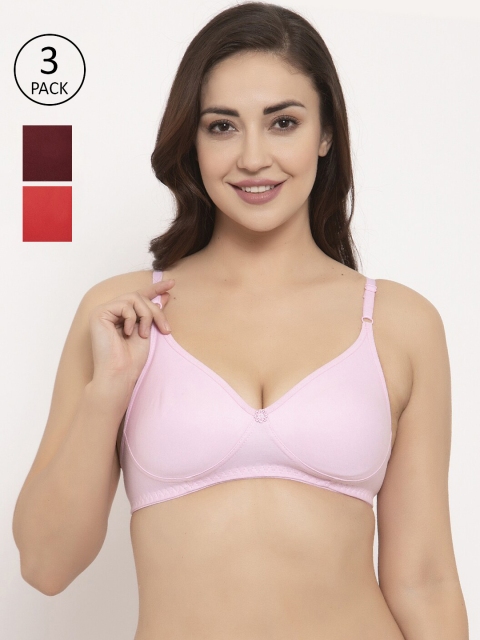 

GRACIT Pack of 3 Solid Non-Wired Non Padded Everyday Bra PW2-03-10-14-28B, Red