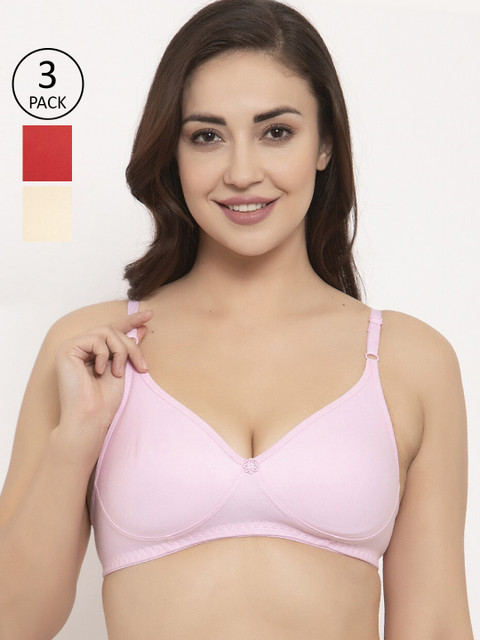 

GRACIT Pack of 3 Solid Non-Wired Non Padded Everyday Bra PW2-03-10-28-28B, Red