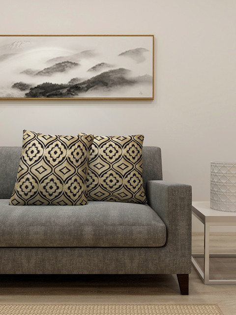 

KLOTTHE Set Of 2 Black & Beige Embroidered Square Cushions