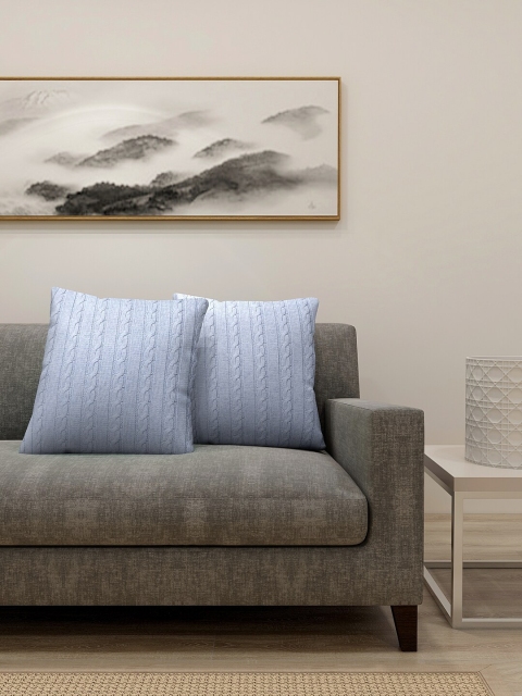 

KLOTTHE Set Of 2 Blue Self-Design Square Cushions