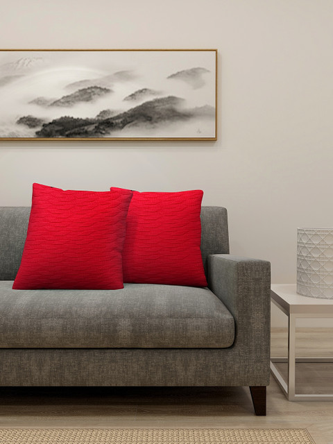 

KLOTTHE Set Of 2 Red Self-Design Square Cushions