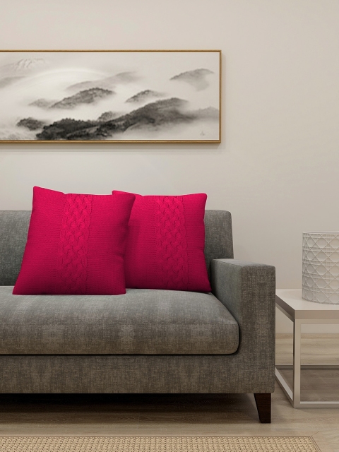 

KLOTTHE Set Of 2 Red Self-Design Square Cushions