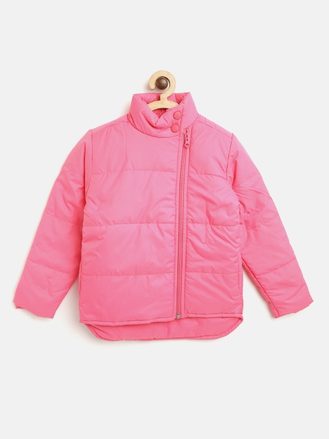 

White Snow Girls Pink Solid Padded Jacket