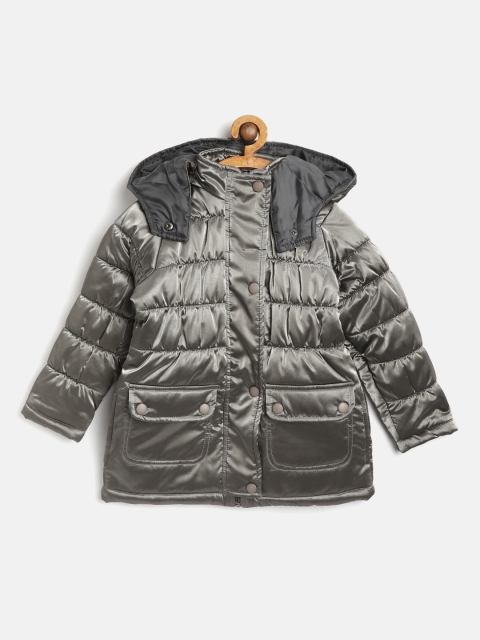 

White Snow Girls Gunmetal-Toned Solid Padded Jacket, Metallic