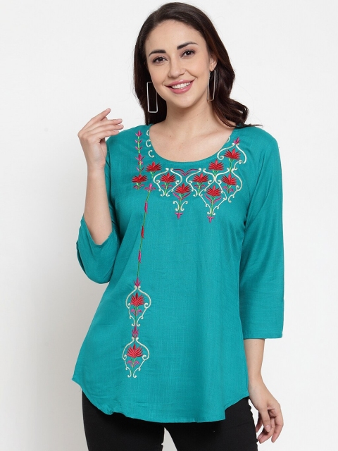 

Baani Creations Women Turquoise Blue Embroidered Top
