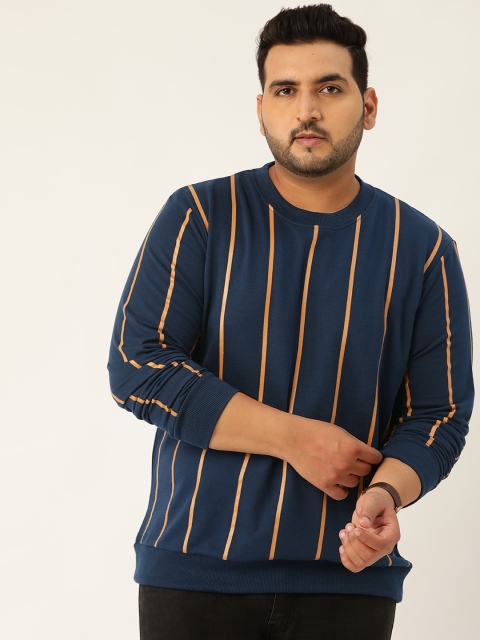 

Sztori Men Navy Blue & Brown Plus Size Striped Sweatshirt