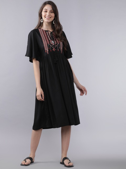 

Vishudh Women Black Embroidered Fit and Flare Dress