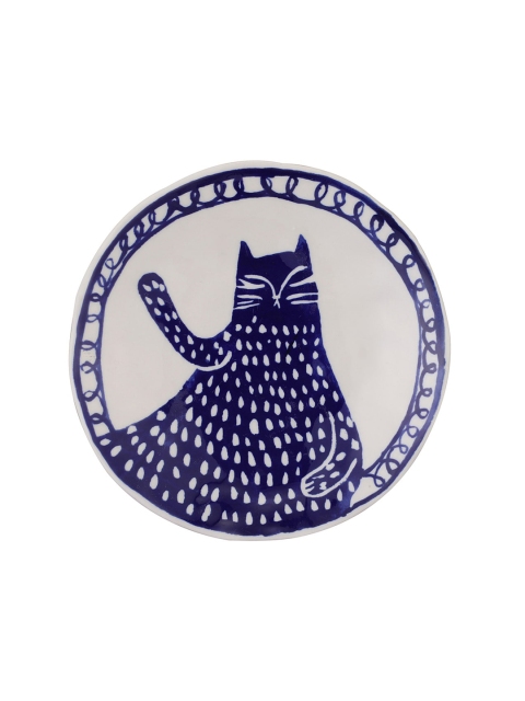 

Chumbak Off-White & Navy Blue Stripe Cat Plate