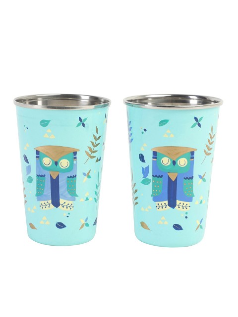 

Chumbak Teal Blue 2-Pieces Printed Stainless Steel Glass Set
