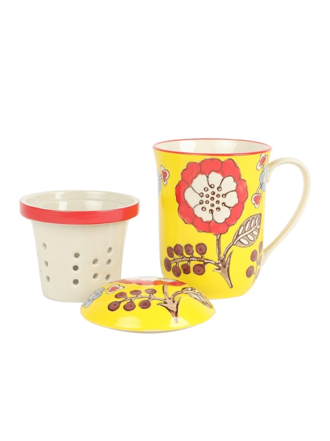 

Chumbak Yellow Floral Printed Ceramic Herbal Garden Mugs Set