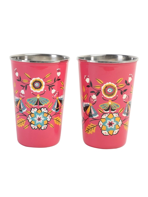 

Chumbak Pink 2-Pieces Printed Stainless Steel Glass Set