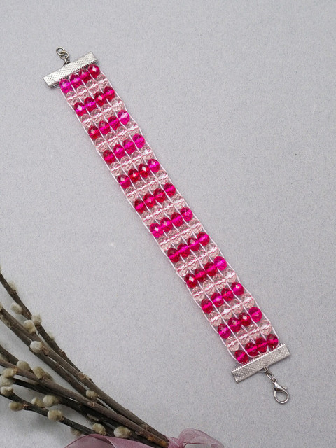 

Golden Peacock Pink Silver-Plated Handcrafted Multistrand Bracelet