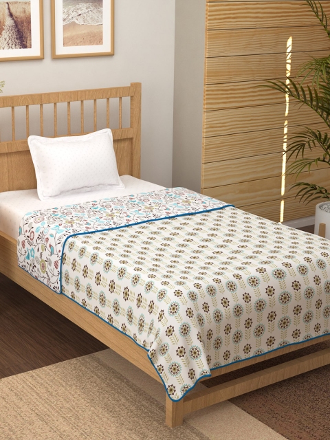 

Story@home White Blue Floral Mild Winter 150 GSM Single Bed Dohar