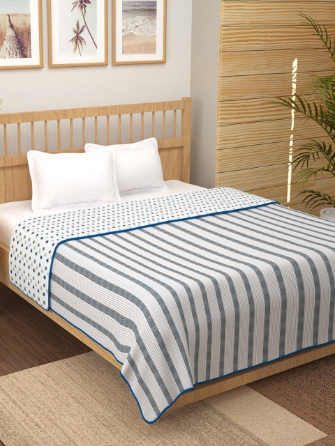

Story@home Grey & Blue Striped Mild Winter 210 GSM Double Bed Dohar