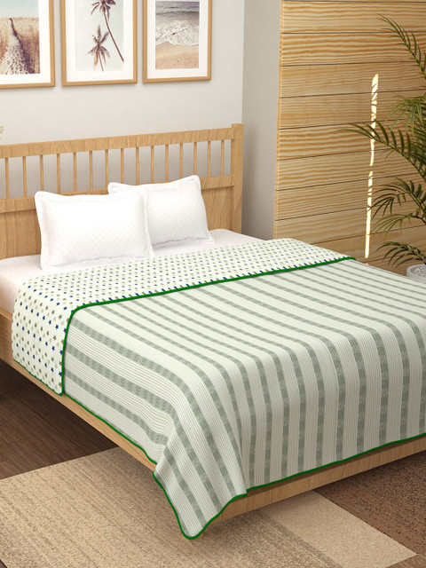 

Story@home Green & White Striped Mild Winter 200 GSM Double Bed Dohar