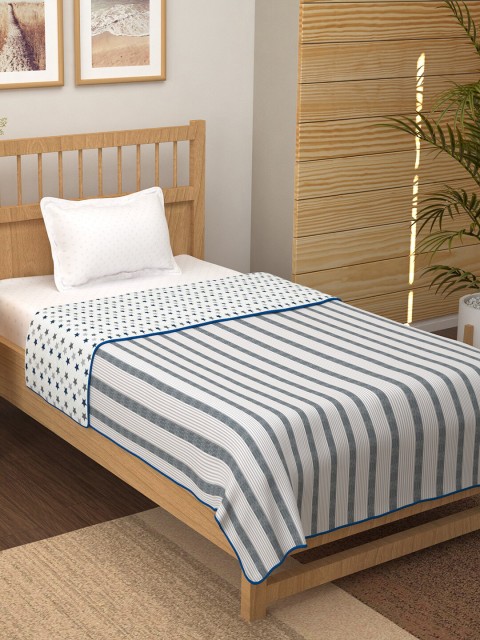 

Story@home Grey & Blue Striped Mild Winter 200 GSM Single Bed Dohar