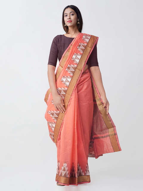 

Unnati Silks Peach-Coloured Silk Cotton Solid Chettinad Saree