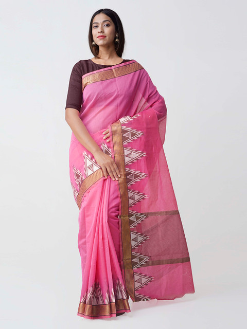 

Unnati Silks Pink Silk Cotton Woven Design Chettinad Saree