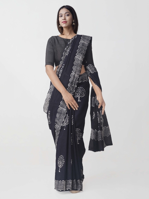 

Unnati Silks Black & White Pure Cotton Printed Kota Organza Saree