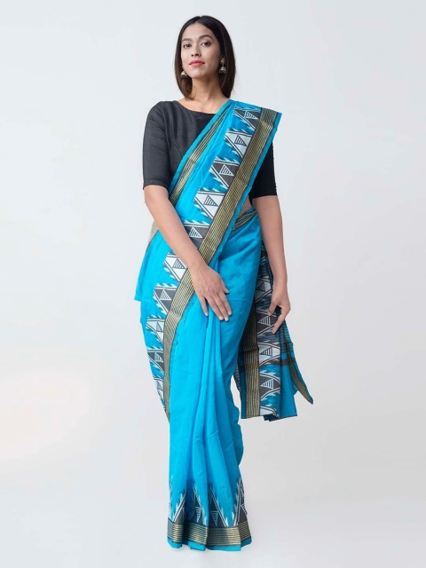 

Unnati Silks Blue & White Silk Cotton Woven Design Pure Chettinad Sico Sustainable Saree