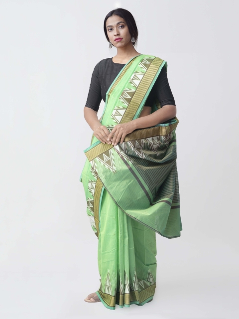 

Unnati Silks Women Green & Gold-Toned Pure Chettinad Sico Saree