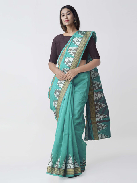 

Unnati Silks Teal Green & Burgundy Silk Cotton Solid Chettinad Saree