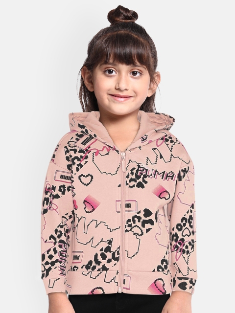 

Puma Girls Pink & Black Printed Alpha AOP Open Front Jacket