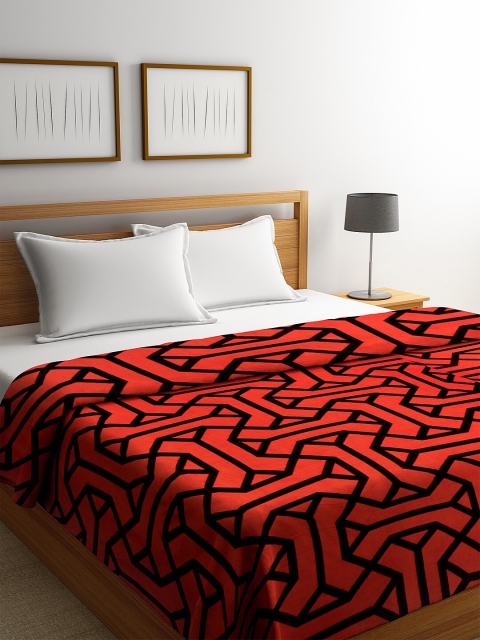 

NEUDIS Red & Black Geometric AC Room 210 GSM Double Bed Blanket