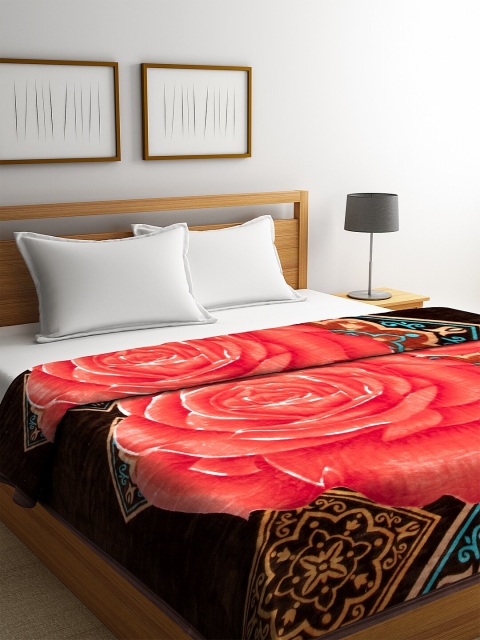 

NEUDIS Brown & Red Floral Mild Winter 500 GSM Double Bed Blanket