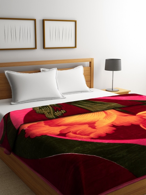 

NEUDIS Red Floral Mild Winter 500 GSM Double Bed Mink Blanket