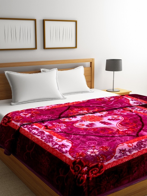 

NEUDIS Pink Ethnic Motifs Mild Winter 500 GSM Double Bed Blanket