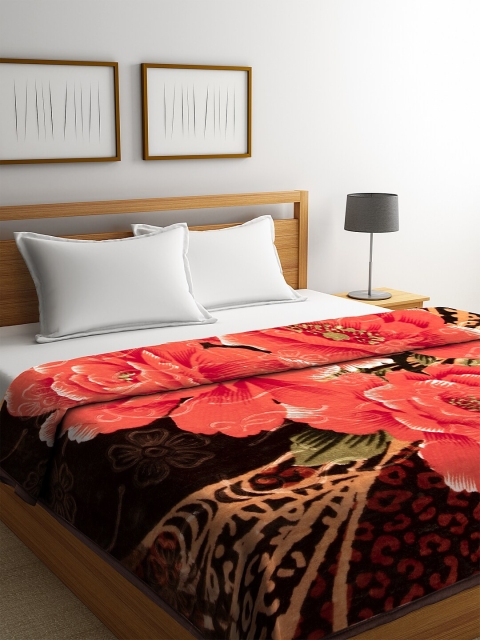 

NEUDIS Brown & Red Floral Heavy Winter 600 GSM Double Bed Blanket