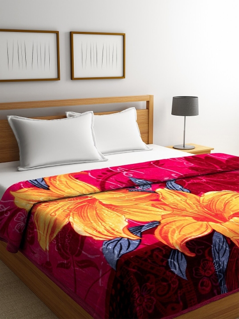 

NEUDIS Pink & Yellow Floral Mild Winter 500 GSM Double Bed Blanket