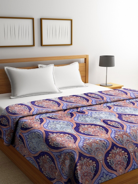 

NEUDIS Blue & White Floral AC Room 210 GSM Double Bed Blanket