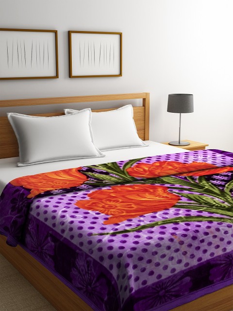 

NEUDIS Purple & Red Floral Mild Winter 500 GSM Double Bed Blanket