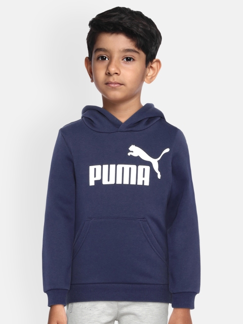 

Puma Boys Navy Blue ESS Logo Printed Hooded Sweatshirt