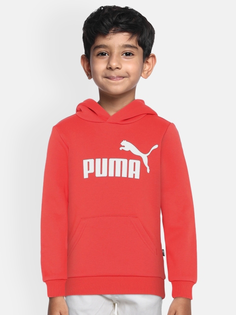 

Puma Boys Red ESS Logo Printed Hooded Sweatshirt