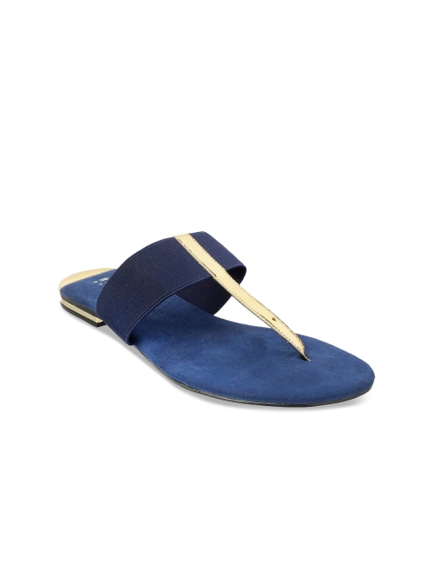 

Wet Blue Women Navy Blue Colourblocked T-Strap Flats