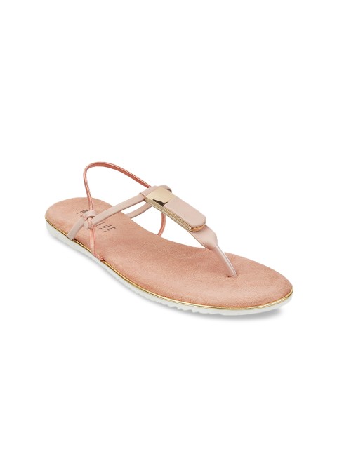

Wet Blue Women Peach-Coloured Solid Open Toe Flats